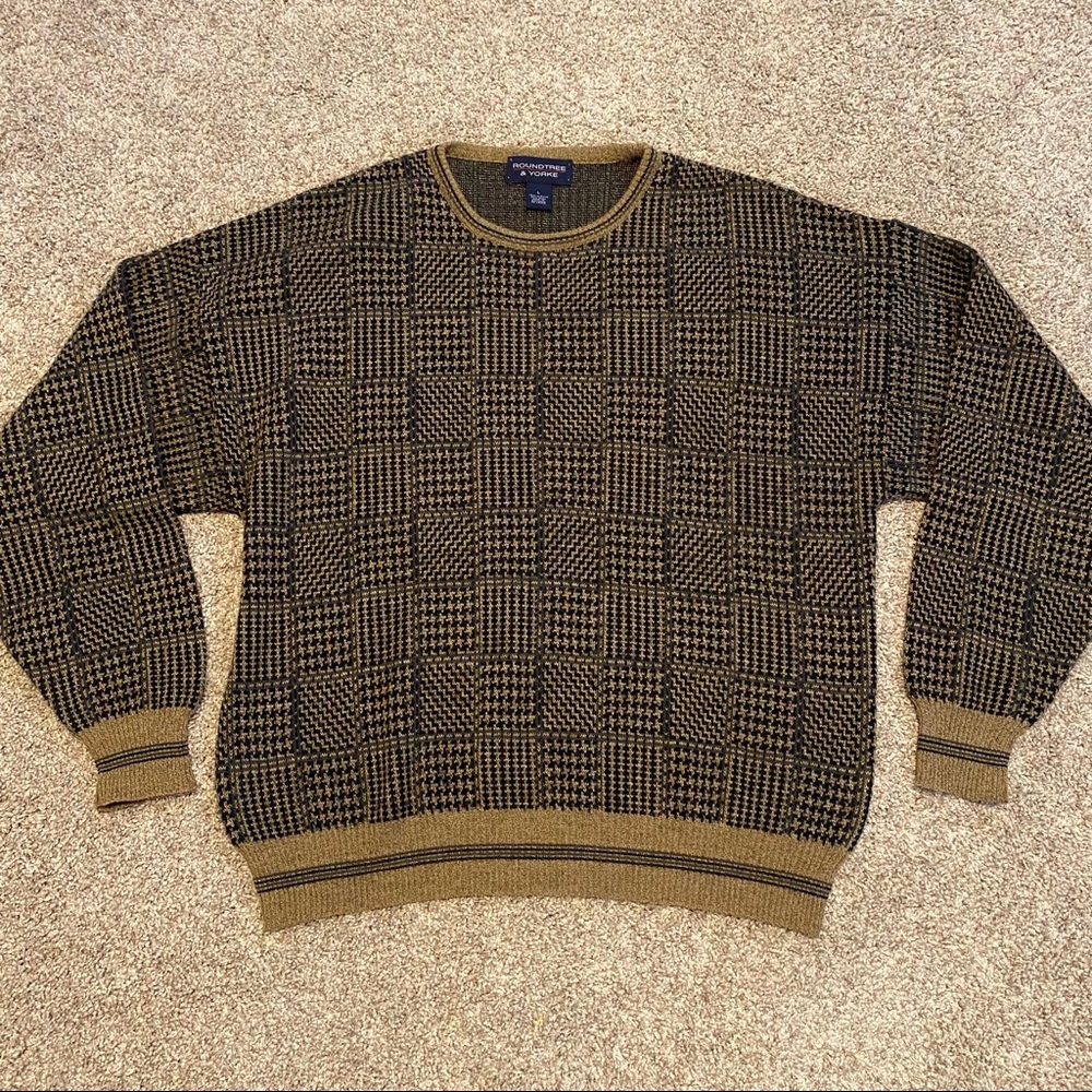 Roundtree Yorke Sweater Fall Houndstooth Brown Library Academia Core Style Large